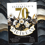 Invitation Elégant Blanc noir et or Floral 70e anniversaire<br><div class="desc">Élégante Invitations pour les femmes pour le 70e anniversaire blanc, noir et or. Il Est Facile De Modifier L'Exemple De Texte En Cliquant Sur Personnaliser. Cliquez Sur Personnaliser Pour Modifier Le Type De Police, La Couleur De Police, La Taille De Police Ou Pour Ajouter/Supprimer/Modifier Le Texte Ou Les Éléments De...</div>