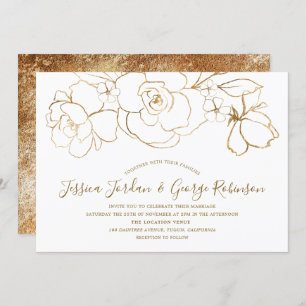 Invitation Elégant Blanc & Or Floral Mariage moderne