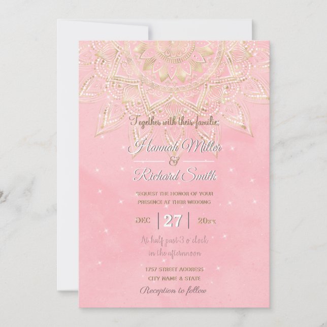 Invitation Elégant blanc & or Mandala Blush Pink Design (Devant)