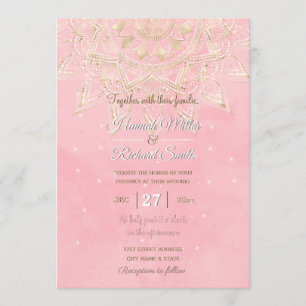 Invitation Elégant blanc & or Mandala Blush Pink Design
