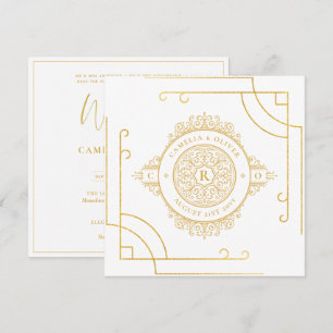 Invitation Élégant Blanc Or Ornate Carré MARIAGE classique