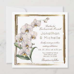 Invitation Elégant blanc Orchidées Gold Frame Christian Maria
