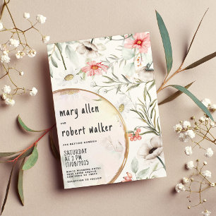 Invitation Elégant blanc rose vert vert mariage été