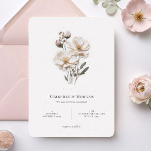 Invitation Elégant blanc Roses arrondi angle style Mariage