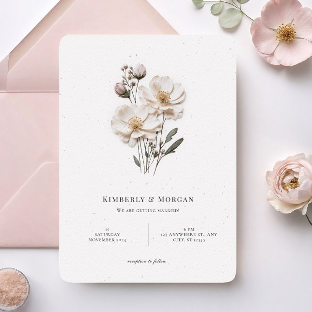 Invitation Elégant blanc Roses arrondi angle style Mariage (Créateur téléchargé)