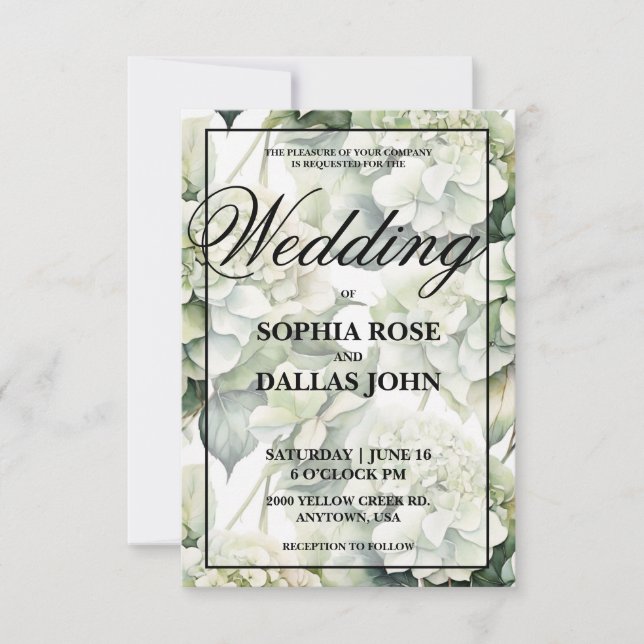 Invitation Elégant blanc vert aquarelle Mariage floral (Devant)