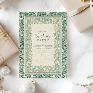 Invitation Élégant Blanc Vert Holly Noël