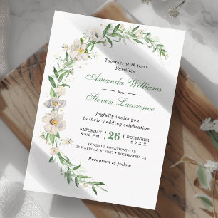 Invitation Elégant blanc vert vintage mariage