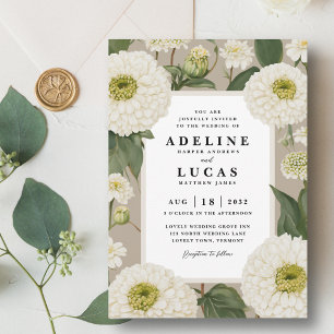 Invitation Élégant blanc Zinnia Flower ivoire Mariage floral