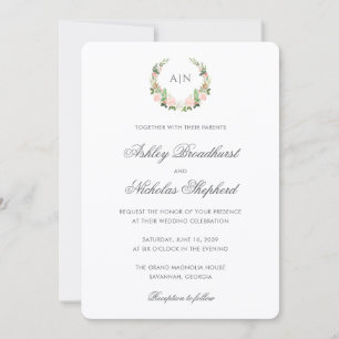 Invitation Élégant blason floral aquarelle de mariage