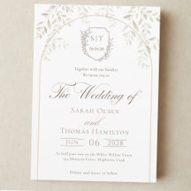 Élégant blason monogramme feuilles vertes mariage