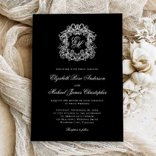 Invitation Élégant blason monogramme noir mariage