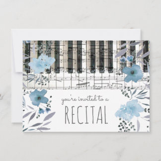 Invitation élégant bleu aquarelle fleurs musique