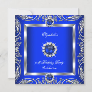 Invitation Élégant Bleu Argent Floral Perle Bijou Anniversair
