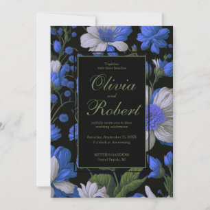 Invitation Elégant bleu argenté blanc élégant floral rétro