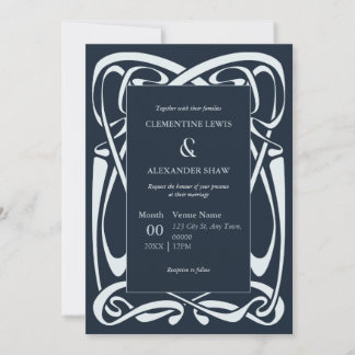 Invitation Élégant bleu argenté sur ruban vintage bleu-noir