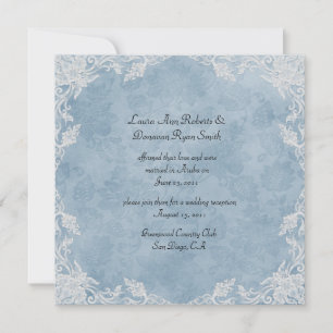 Invitation Elégant Bleu Blanc Floral Damask Post Mariage