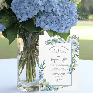 Invitation Elégant Bleu Blanc Floral Printemps Jardin Mariage