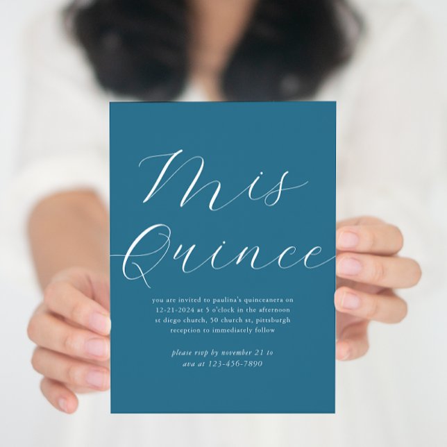 Invitation Élégant Bleu Blanc Script Quinceañera (Créateur téléchargé)