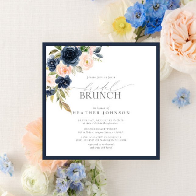 Invitation Elégant Bleu bleu bleu bleu Blush rose Bridal Brun (Créateur téléchargé)
