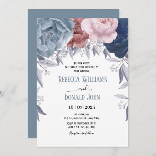 Invitation Elégant bleu bleu bleu bleu rose Rose mariage