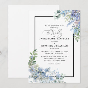 Invitation Elégant bleu bleu bleu floral Mariage