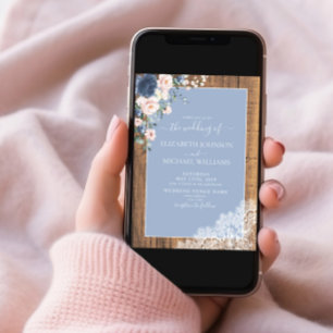 Invitation Elégant bleu bleu roux Rustique Mariage de dentell