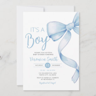 Invitation Elégant Bleu Bow thème Girl Coquette Baby shower