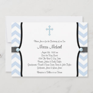 Invitation Elégant bleu Chevron Christening