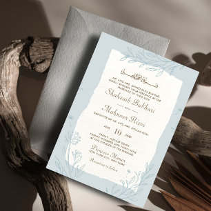 Invitation Élégant bleu chic floral Mariage islamique Monogra