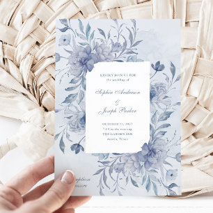 Invitation Élégant bleu clair Chinoiserie Floral Mariage
