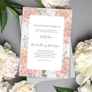 Invitation Elégant bleu clair Mariage rose rose floral