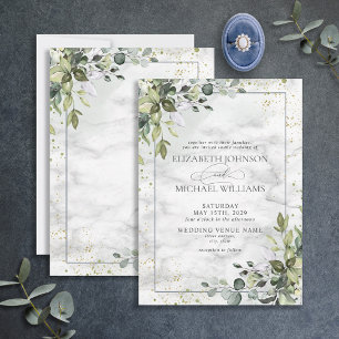 Invitation Elégant bleu Dusty Eucalyptus Marbre vert