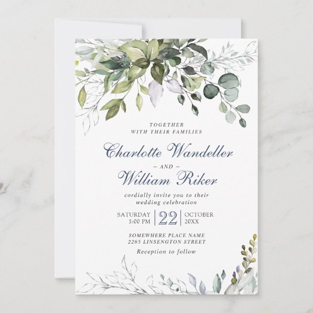 Invitation Elégant bleu Dusty Eucalyptus Mariage de verdure (Devant)
