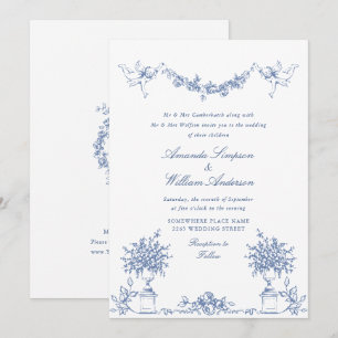 Invitation Elégant bleu Dusty Jardin Français Mariage Floral