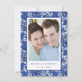 Invitation Elégant bleu et blanc Vintage Floral Chintz