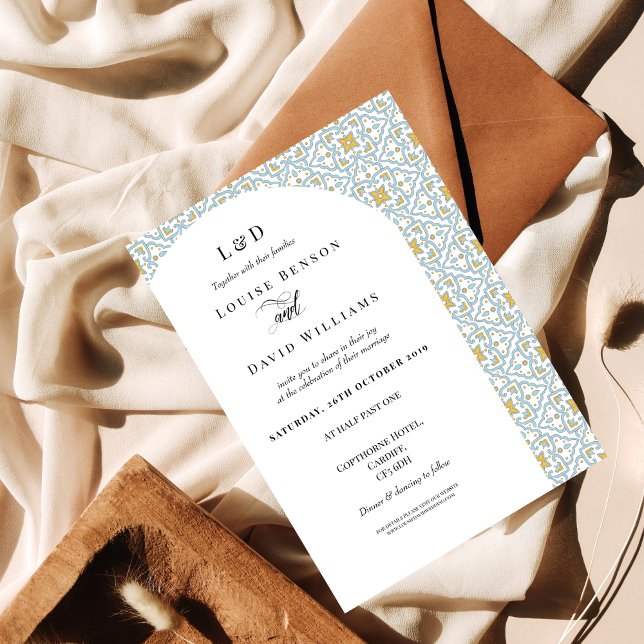 Invitation Elégant bleu et jaune Mariage classique moderne (Créateur téléchargé)