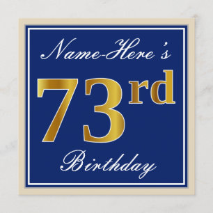 Invitation Elégant, Bleu, Faux Gold 73e anniversaire + Nom