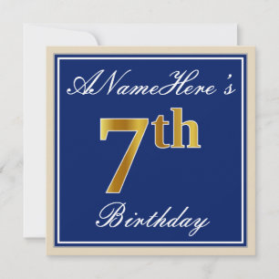 Invitation Elégant, Bleu, Faux Gold 7e anniversaire; Nom pers