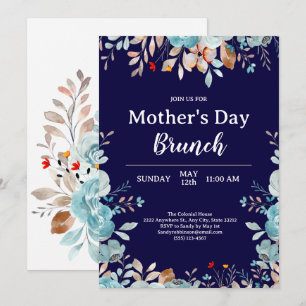 Invitation Elégant Bleu Fleur sauvage Bleu Fête des Mères Bru