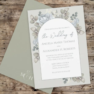 Invitation Elégant bleu floral élégant Arc tendance Aquarelle