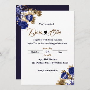 Invitation Elégant bleu floral et Mariage d'aquarelle Brown