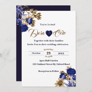 Invitation Elégant bleu floral et Mariage d'aquarelle Brown