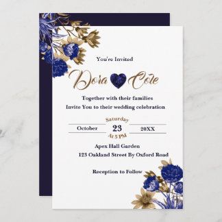 Invitation Elégant bleu floral et Mariage d'aquarelle Brown
