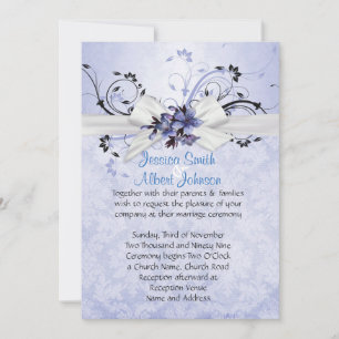Invitation Élégant bleu floral Ribbon Mariage damassé Invitat