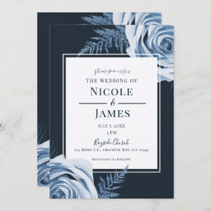 Invitation Elégant bleu Floral Roses Shabby Chic Mariage
