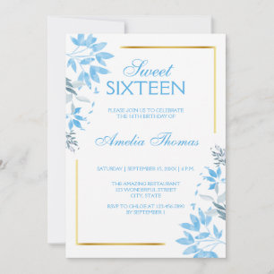 Invitation Elégant bleu Floral Sweet 16 Anniversaire Invitati