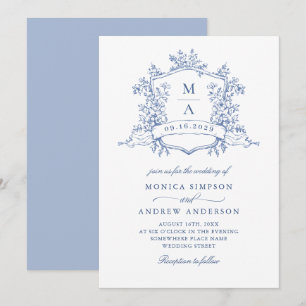 Invitation Elégant bleu Français Garden Wedding Code QR