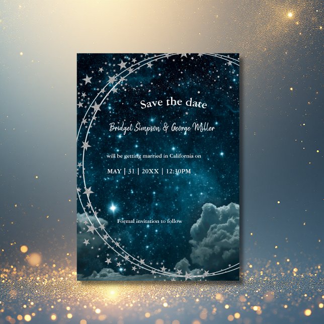 Invitation élégant bleu galaxy ciel mariage sécurité la date (Créateur téléchargé)