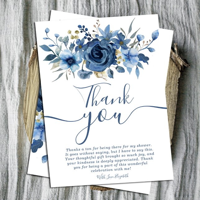 Invitation Elégant bleu glace hiver Floral douche nuptiale me (Elegant Ice Blue Winter Floral bridal shower thank Card.#navybluefloral #winterthankyoucard #chic)